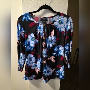 Liz Claiborne Black Top with Blue and Pink Floral Design
